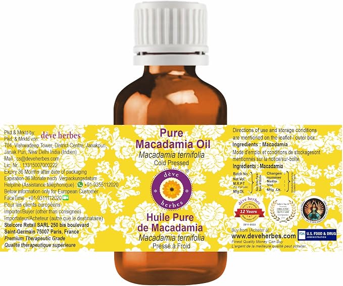 Greenwood Essential Pure Macadamia Oil (Macadamia ternifolia) Cold Pressed (Pack of Three) 100ml X 3 (10 oz)