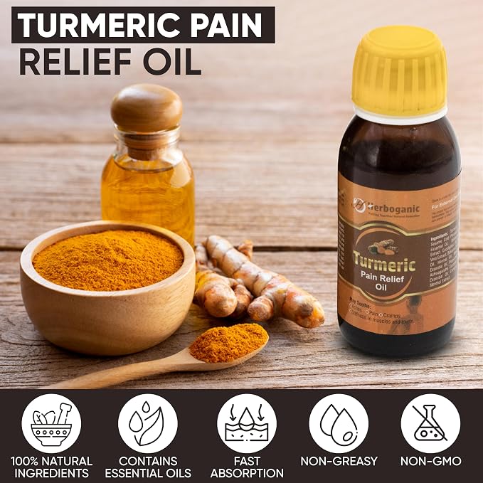 HERBOGANIC Natural Turmeric Oil 2oz 100% Pure and Natural Oil for Massage