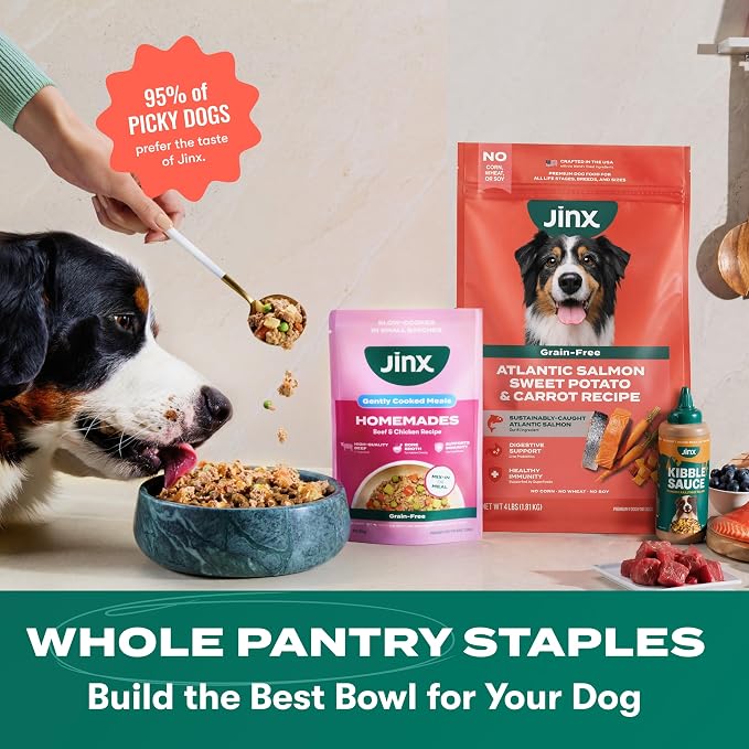 Jinx Grain Free Dry Dog Food - Real Salmon, Sweet Potato & Carrot, 4lb | Premium Kibble for Digestive Support & Healthy Immunity - No Fillers, All Lifestages (Puppy, Adult & Senior), Breeds & Sizes