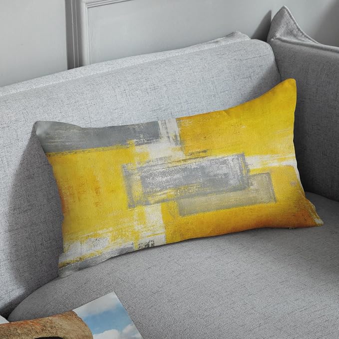 Throw Pillow Covers Set of 2, 12 x 20 Inch, Yellow Grey | Abstract Modern Art Outdoor Decorative Square Pillow Cases Couch Cushion Case for Couch Bed Sofa Living Room Home Decor