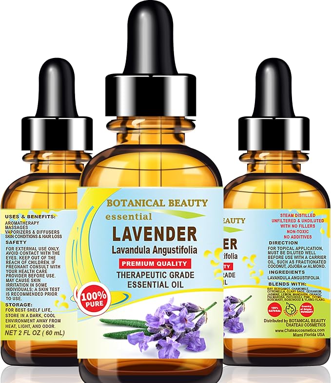 Botanical Beauty Lavender Essential Oil 100% Pure Natural Undiluted Therapeutic Grade Essential Oil 2 Fl.oz.- 60 ml for Aromatherapy, Soaps, Candles, Diffusers
