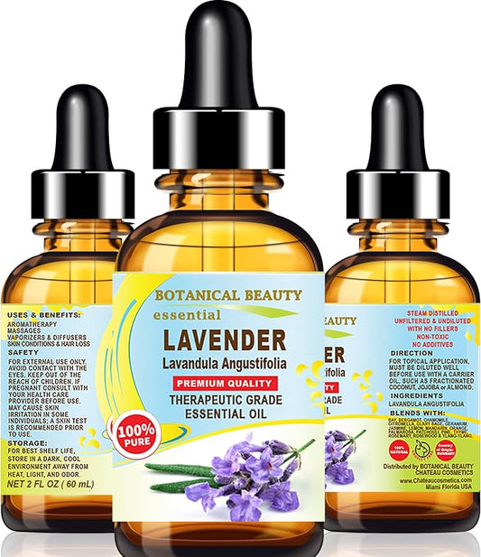 Botanical Beauty Lavender Essential Oil 100% Pure Natural Undiluted Therapeutic Grade Essential Oil 2 Fl.oz.- 60 ml for Aromatherapy, Soaps, Candles, Diffusers
