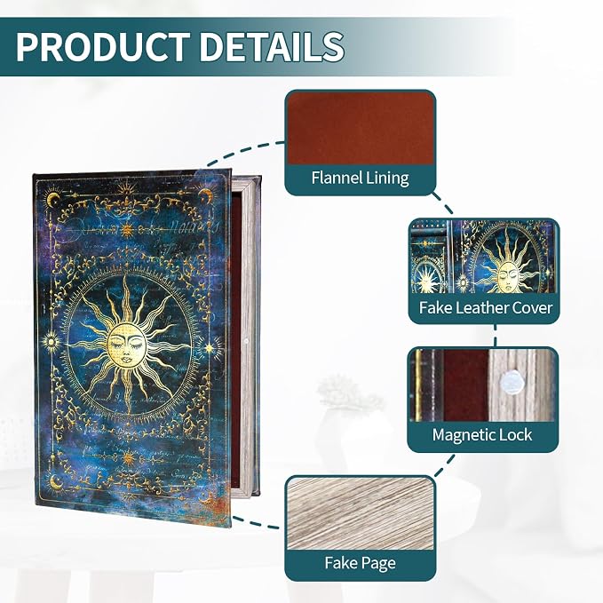 Celestial Sun Tarot Card Box – Vintage Magic Book Style Storage | With Magnetic Closure, Witchy Keepsake for Crystals, Jewelry & Divination Tools, Gothic Altar Decor, Bohemian Home