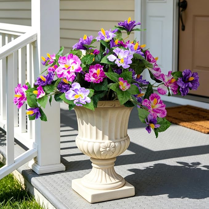 INXUGAO Artificial Flowers for Outdoors Indoors,2 Big Bunches Fake Hibiscus with Realistic UV Resistant Silk Flower Fabric Leaves,Faux Plants Outside for Patio Garden Yard Poch Decor (Purple,Fuchsia)