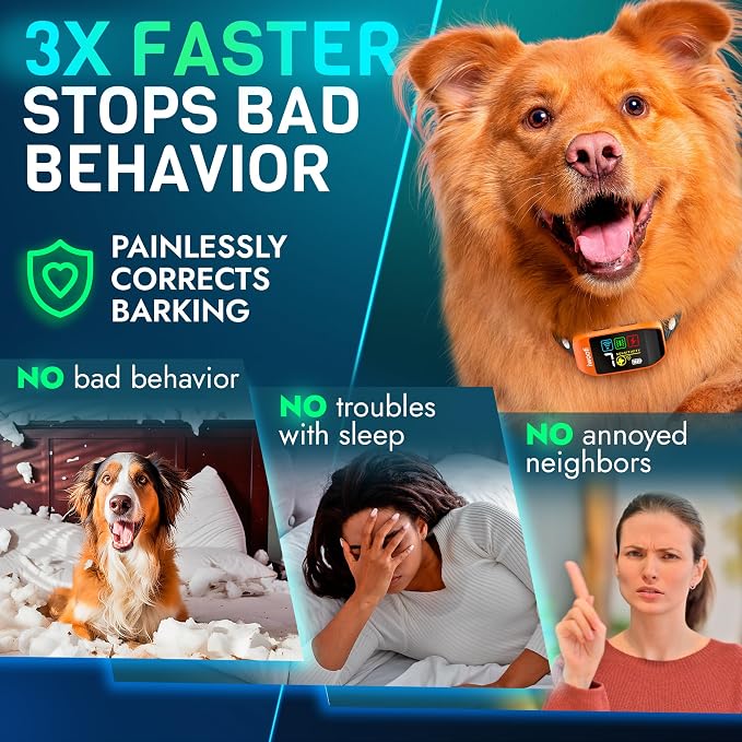 2026 New Rechargeable Bark Collar for Dogs - Anti Bark Collar with Automatic Sound Vibration & Safe Shock Modes - Waterproof No-Bark Training Device for Small Medium Large Dogs for Everyday Training
