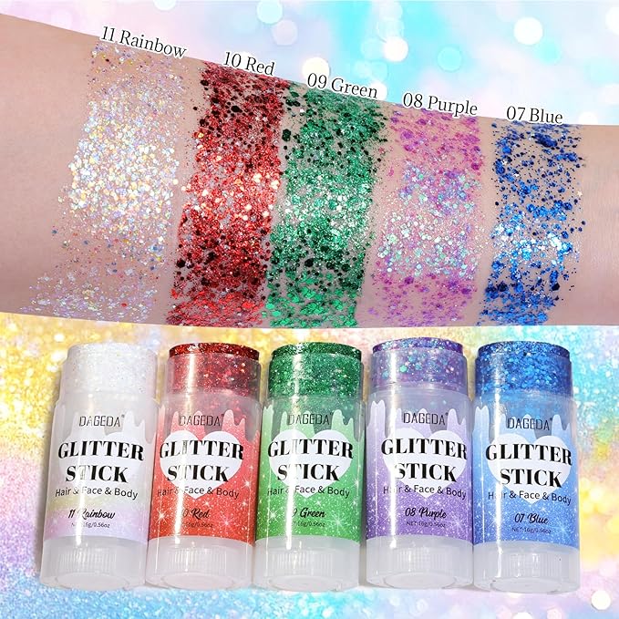 DAGEDA Blue Body Glitter Stick,Sparkly Face Glitter Makeup,Holographic Hair Glitters Mermaid Makeup Rave Outfits for Women, Shimmer Face Paint Stick Singer Concert Accessories