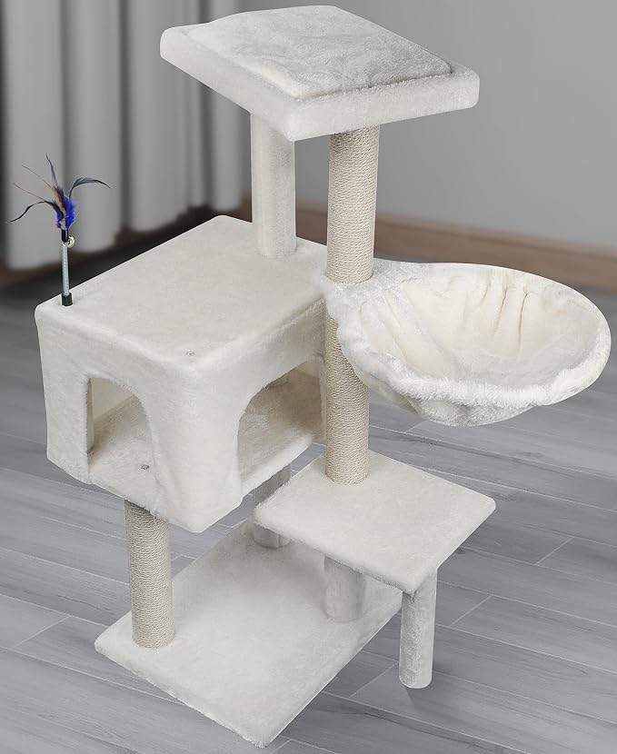 AIWIKIDE Cat Tree Has Scratching Toy with A Ball Activity Centre Cat Tower Furniture Jute-Covered Scratching Posts (Beige, 36.6'')