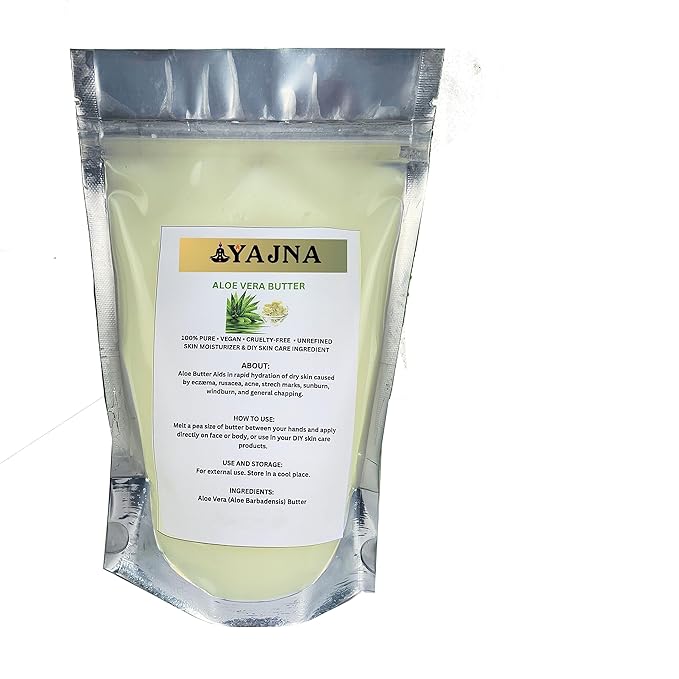 Yajna Organic Raw Aloe Vera Butter 100% Pure,Natural & Unrefined| Skin Moisturizer For Face, Body & Hair| 4 OZ/115 GM Ivory/White Grade A | DIY Creams, Balms, Lotions, Soaps| Softens Dry & Tough Skin
