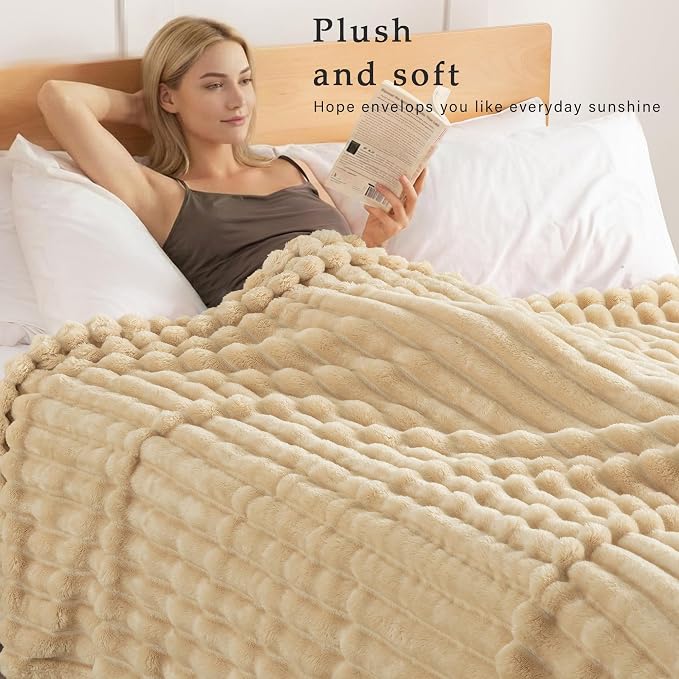 Exclusivo Mezcla Striped Queen Size Fleece Blanket for Bed, Couch, 90"x90" | Soft Breathable Cozy Bed Blankets, Lightweight Plush Fluffy Fuzzy Jacquard Decorative Blankets
