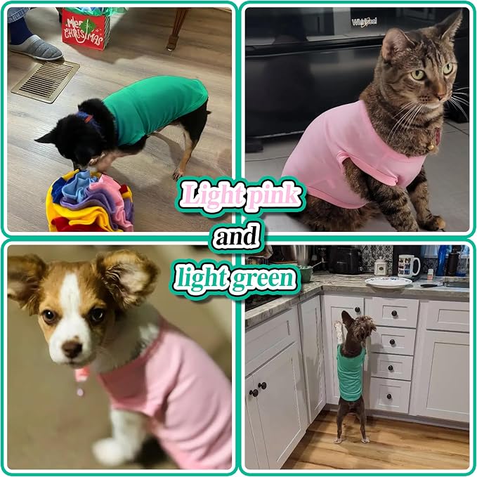 2 Pack Solid Color Dog Shirts - Lightweight, Quick Dry, Breathable Pet T-Shirts for Small to Large Dogs - Stretchy, Durable, Ideal for All Seasons and Holidays.Pink Green XS