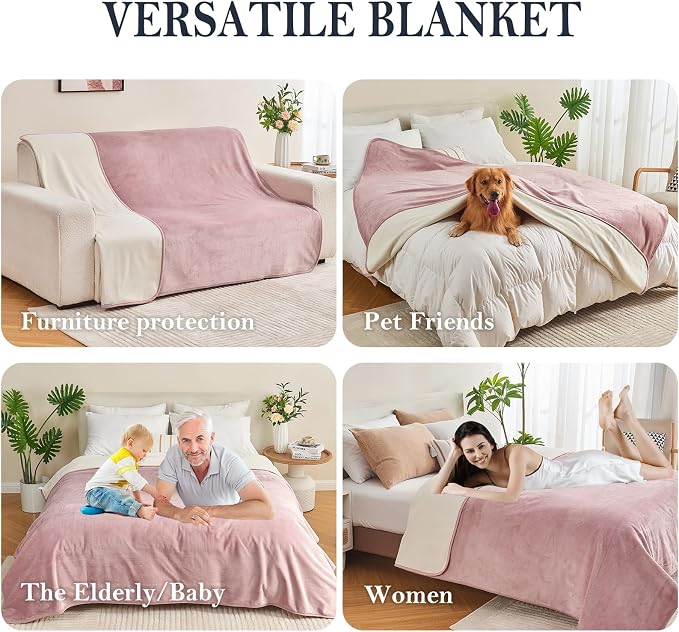 Waterproof Blanket Bed Cover 40"x60" for Adults or Pets, Dusty Pink | Soft Pet Blanket for Dogs Cats, Reversible Leakproof Blanket for Bed Couch Sofa, Furniture Protector