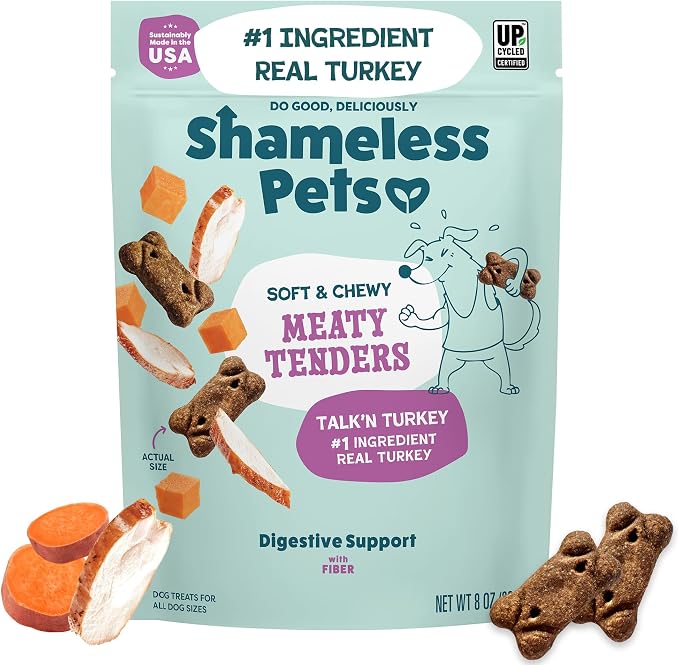 Shameless Pets Soft & Chewy Dog Treats, Talk'n Turkey Meaty Tenders, 8oz – Real Turkey is 1st Ingredient – Grain Free, No Corn or Soy – Digestive Support – for Small, Medium & Large Dogs