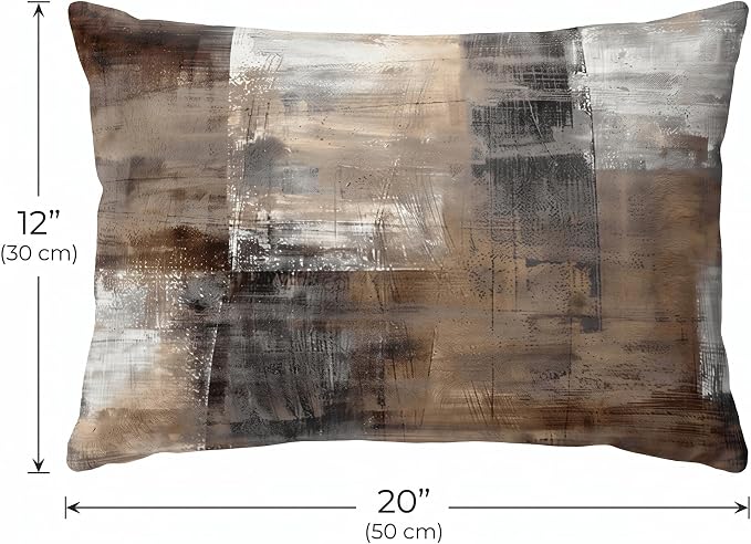 Set of 4 Abstract Throw Pillow Covers 12x20 Brown Tan Gray | Taupe Modern Abstract Art Decorative Cushion Covers, Neutral Pillow Cases for Sofa Couch Bedroom Living Room