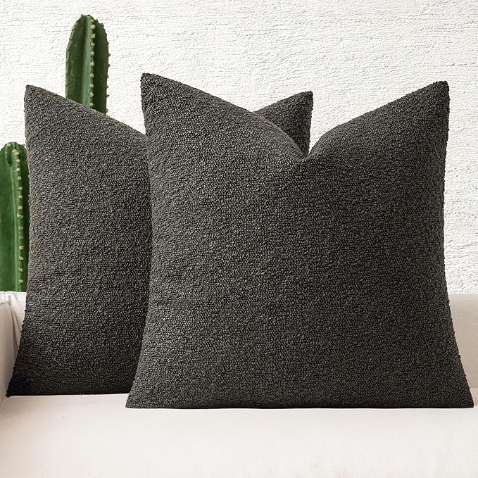 MIULEE 20x20 Decorative Lumbar Boucle Couch Pillow Covers Dark Coffee | Set of 2 Textured Neutral Throw Pillow Covers, Accent Solid Pillowcases, Sofa Living Room Home Decor