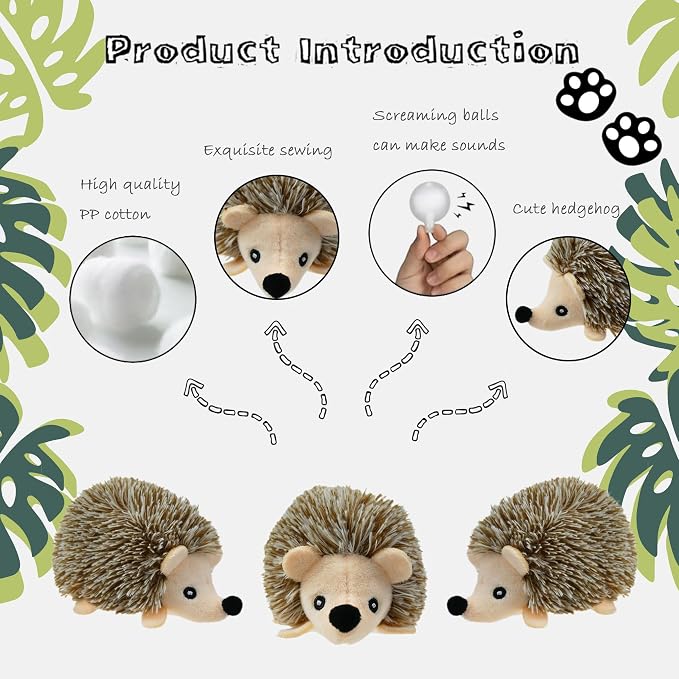 Dog Hide and Seek Toys Puppy Chew Squeaky Toys Plush Mushroom&Bamboo&Shell Hideout Stuffing with Squeakers Animals (3Pcs Squeaky Hedgehog Brown)