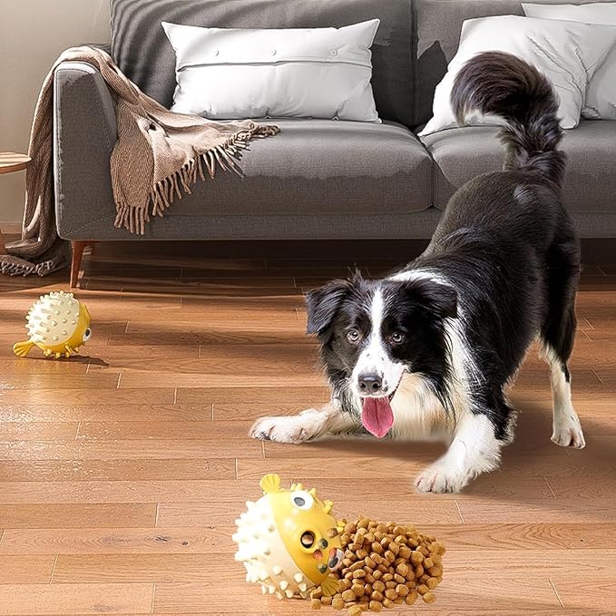 Dog Treat Dispenser Toy, Rubber Puffer Fish Dog Toys | Puppy Teething Toys | Interactive Pet Toys, for Small, Medium, Large All Breed Size Dogs