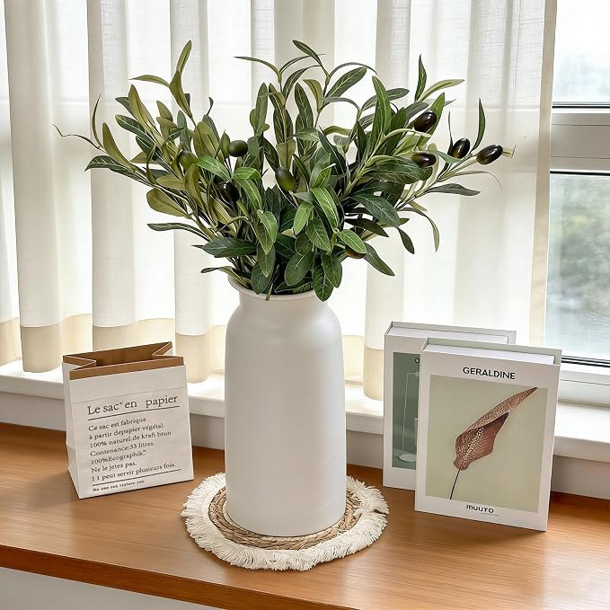 White Seamless Metal Vase for Flowers, 10.8" Cylinder Modern Flowerpot Home Decor Centerpiece,Integrated Large Elegant Metallic Decorative Floral Vases for Living Room Kitchen Table Office Shelf