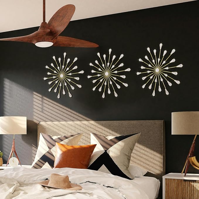 ZEXUIRU 3 Set Gold Starburst Wall Art for Home Decor Metal Bling Crystal Rhinestones Sunburst Wall Decor Sparkling Rhinestone Art Accent Gold - 18in