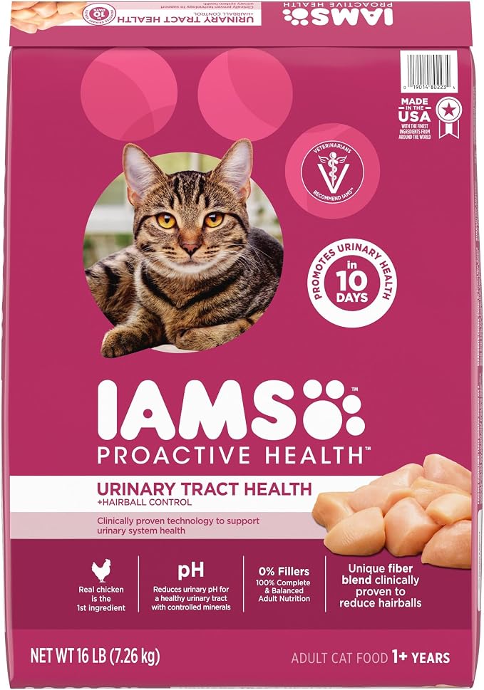 IAMS Proactive Health Urinary Tract Health Dry Cat Food, Chicken, 16 lb | Veterinarian-recommended, real chicken #1 ingredient, reduces urinary pH, antioxidants, antioxidants for immune support