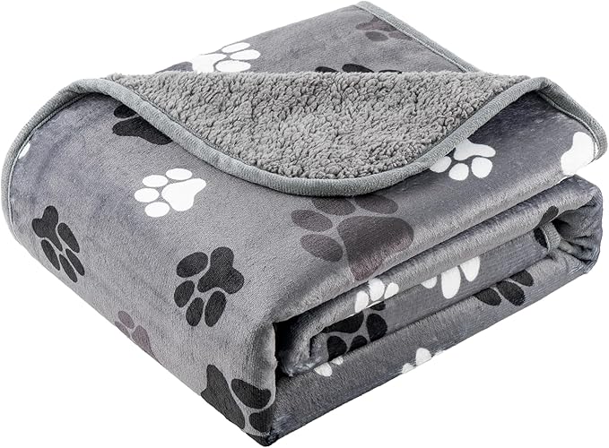 Waterproof Pet Blanket for Small Dogs and Cats 30"x40" | Washable Dog Blanket, Soft Fluffy Sofa Car Bed Protector, Reversible Sherpa Fleece Puppy Blanket, Dark Grey-Paws