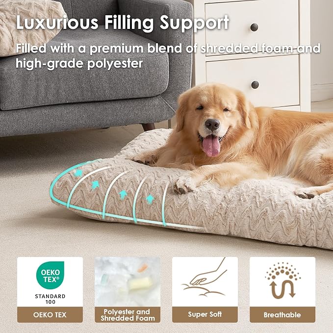 EHEYCIGA Washable XL Dog Beds Large Sized Dog, 44x32 Inch Pet Bed, Beige | Plush and Comfy Kennel Pad, Soft Dog Crate Mat, Deluxe Pet Sleeping Mat, Large Bed for Dog Up to 85 lbs