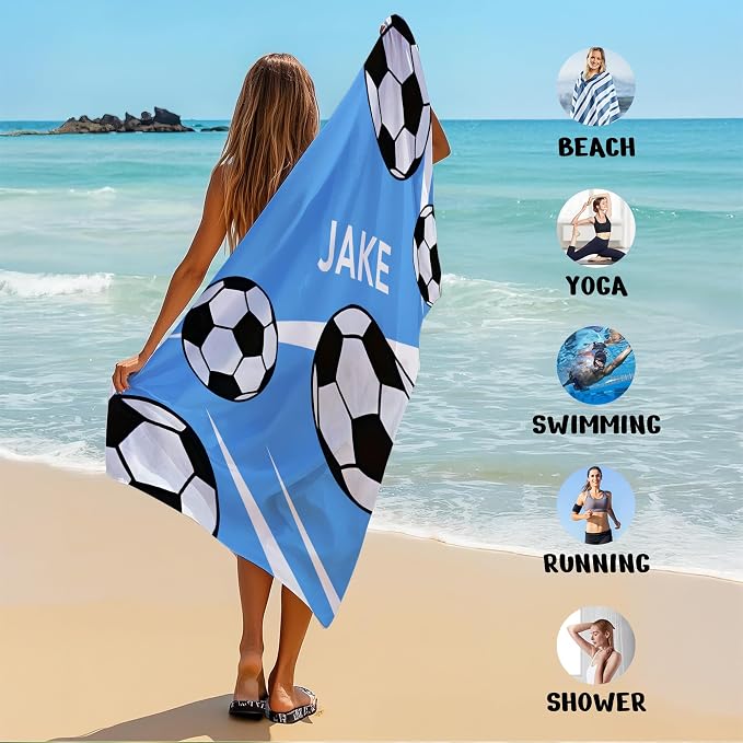 Personalized Beach Towel With Name, Custom Beach Towel with Text, Customized Football Microfiber Pool Towel, Quick Dry & Absorbent Swim Towel for Adult,Anniversary, Birthday, Summer Holiday,Vacation