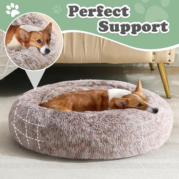 JOLLYVOGUE Dog Beds Large Sized Dog, Calming Anti-Anxiety Dog Bed, Fluffy Donut Cushion for Extra Large Pets (45")