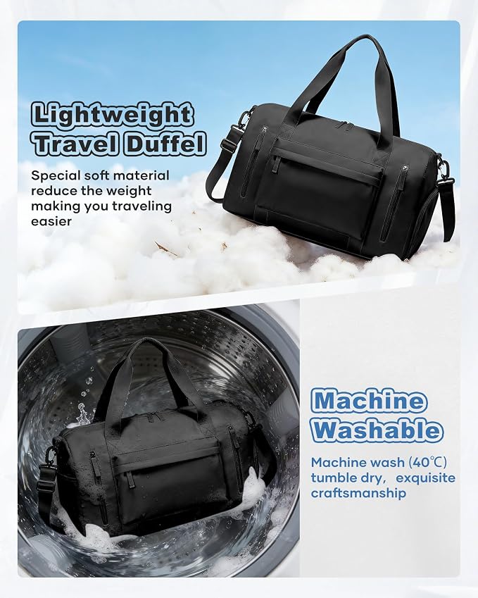 Gym Bag for Women,Travel Duffel Bag with Shoes Compartment Personal Item Carry On Overnight Bag for Mens Weekender Bag Training Handbag Sports Gym Tote Bag Yoga Bag Black