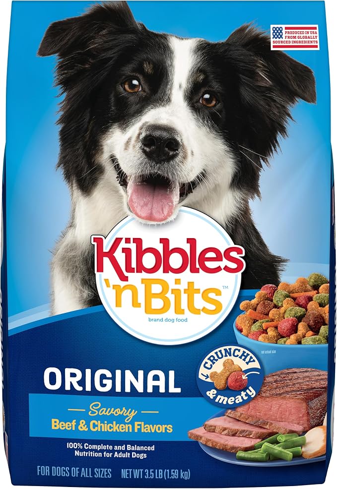 Kibbles 'n Bits Original Dry Dog Food, Beef & Chicken Flavors, 3.5 lb. Bag | Complete & Balanced Nutrition Formulated For Adult Dogs With Essential Vitamins & Minerals, Crunchy Kibble Pieces