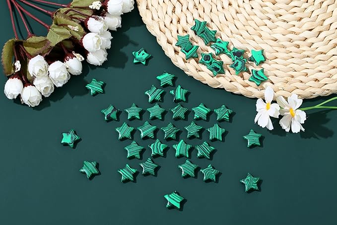 QINJIEJIE 20PCS Malachite Star Crystals Healing Stones Mini Crystal Cute Polished Pocket Stone Thumb Star Gemstones Set Bulk Wholesale Reiki Energy Balancing Star Decor Christmas Day Gifts for Women