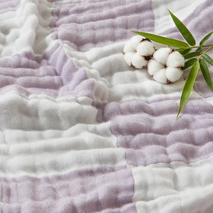 EMME Cooling Muslin Blanket for Adults - Checkered Lightweight Summer Cotton Throw Blankets of Rayon Derived from Bamboo for Hot Sleepers, Ultra Soft Breathable Gauze