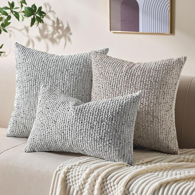 Allorry Throw Pillow Covers 12x20 Soft Wool Cushion Decorative BlueSY012C12 | Cozy Soft Touch,Neutral Textured Boho Cushion Covers Set of 2,for Modern Farmhouse Sofa Bedroom Living Room Decor