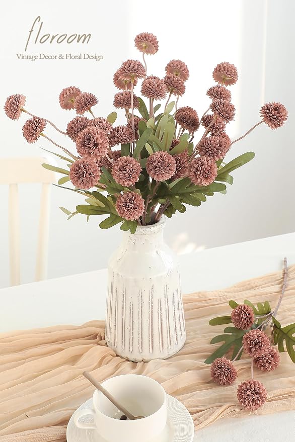 5pcs Dusty Rose Faux Silk Mums Artificial Flowers, Bulk Fake Small Mini Chrysanthemums with Stems for DIY Wedding Centerpieces Floral Arrangements Vase Fillers Home Decorations