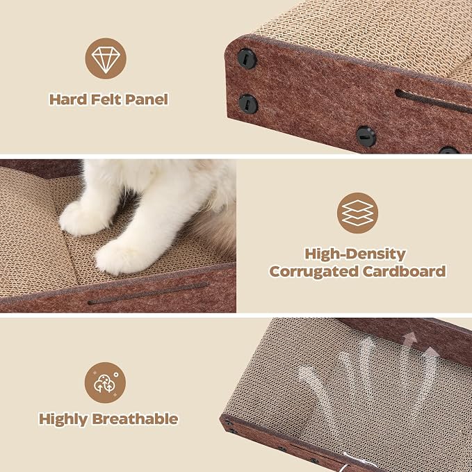 Avont 3-Piece Cardboard Cat Scratcher Set for Indoor Cats | Corrugated Cat Scratchers with Scratch Pad, Scratch Box and Lounge Bed