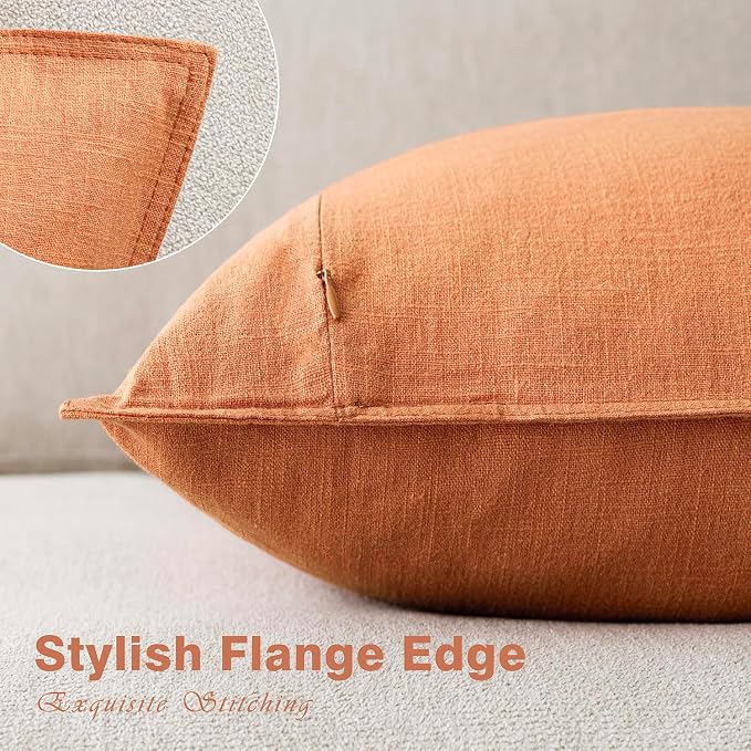 Foindtower Pack of 2, Decorative Linen Solid Throw Pillow Covers Soft Accent Euro Cushion Case Farmhouse Neutral Pillowcase for Chair Couch Sofa Bed Living Room Home Decor 18 x 18 Inch Dusty Orange