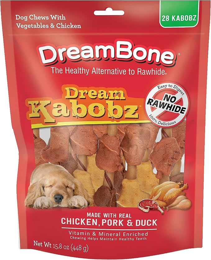 DreamBone Kabobz Rawhide-Free Dog Treats with Real Protein, 28 Count | Daily Chew, Digests Safely and Completely, Made With Real Chicken, Duck, Pork and Veggies, For Adult Dogs