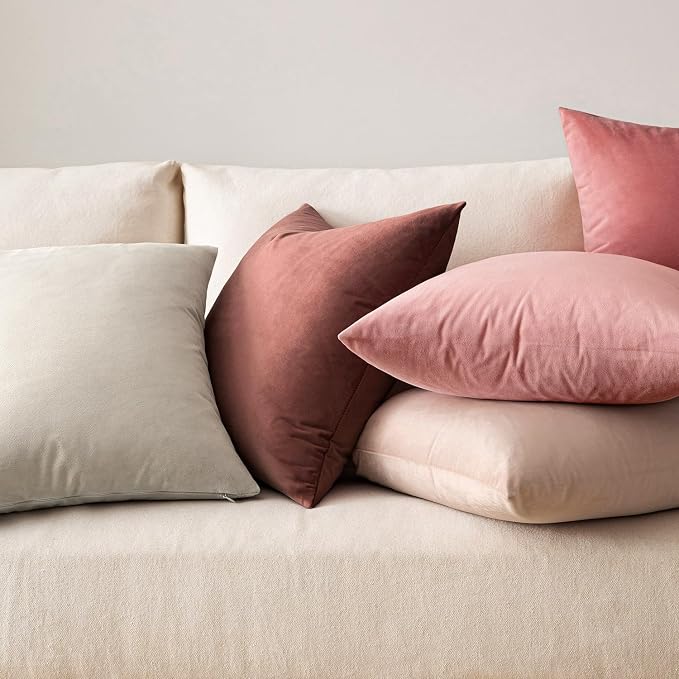 MIULEE 24x24 Inch Pack of 2 Euro Velvet Throw Pillow Covers Dusty Pink | Soft Solid Decorative Euro Sham, Modern Luxury Home Decor, for King Bed Sofa Couch Bedroom Livingroom