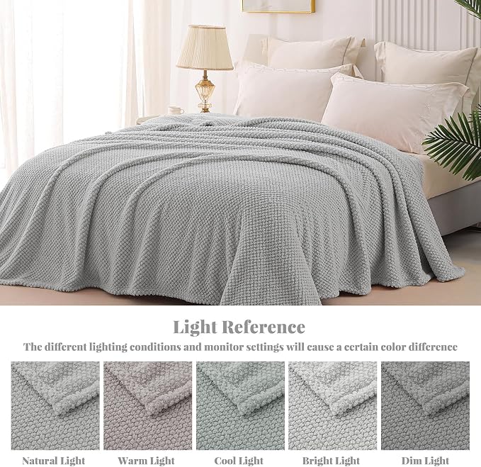 Whale Flotilla Soft Fleece Queen Size Bed Blanket, Light Grey | 90x90 Inch, Suitable for Bed, Fluffy Fuzzy Jacquard Blankets for All Season, Lightweight and Cozy