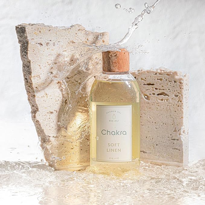 Chakra Body Wash for Women & Men - Moisturizing Shower Gel for Deep Cleansing and Silky Skin - Gentle Daily Body Care with Long-Lasting Freshness, 8.45 fl oz, Soft Linen