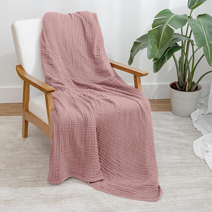 Comfy Cubs Adult Muslin Blanket 90x66” Twin Swaddle Blankets, Mauve | 6 Layer Soft, Breathable & Lightweight Muslin Adult Blanket - Machine Washable & Designed in the US Bedding for All Seasons