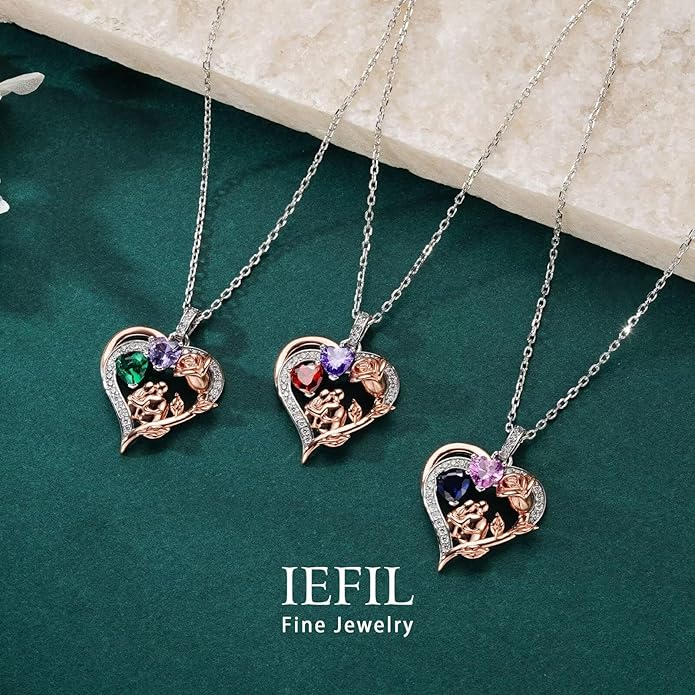 Iefil Valentines Day Gifts for Her - 925 Sterling Silver Birthstone Necklace for Women, Anniversary Birthday Gifts for Wife Girlfriend Mom