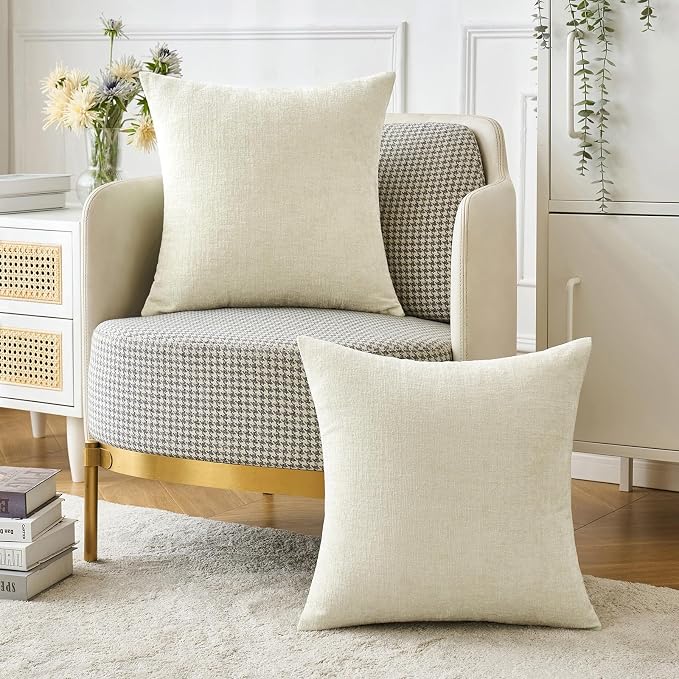 MIULEE Soft Chenille Throw Pillow Covers Cream 16x16 Inch Pack of 2 | Modern Home Decor, Classic Decorative Pillows, Solid Dyed Cases, Boho Couch Cushion Covers for Sofa Bed Living Room
