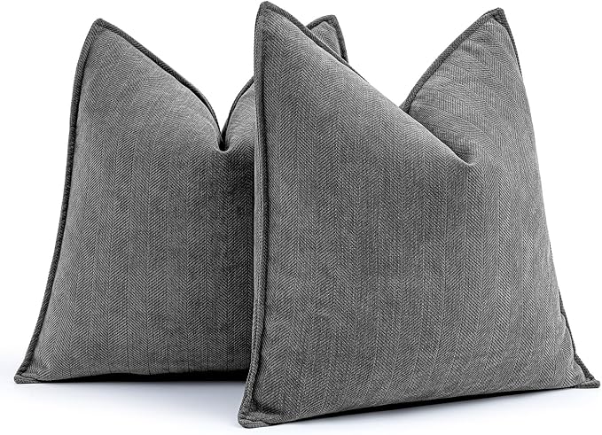 MIULEE Pack of 2 Dark Grey Euro Shams Chenille Pillow Covers 22x22 Inch | Decorative Soft Couch Throw Pillows,Farmhouse Cushion Covers,Elegant Design for Sofa,Bed,Living Room,Summer Decor