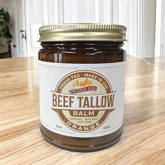 Grass Fed Beef Tallow Balm - 8 oz - Made in USA - Organic Grass Fed and Finished - Moisturizing Skin Care Orange