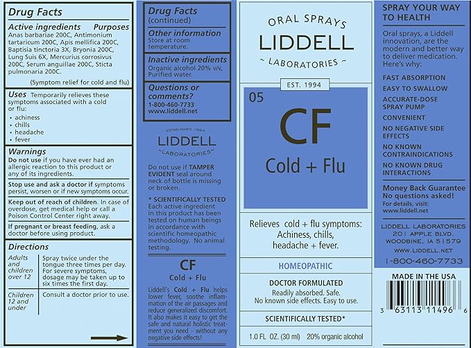 Liddell Homeopathic Cold and Flu Spray, 1 Ounce