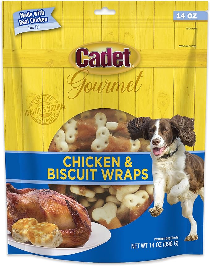 Cadet Gourmet Chicken Wrapped Biscuits Dog Treats, 14 oz | Made with real chicken, dog treats wraps, crunchy healthy dog treats, great for training, for small & large breeds