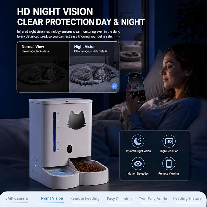 Waithem Automatic Cat&Dog Feeder and Waterer with Camera | 2K Video, Night Vision, 5L Food Capacity and 4L Water Station, 5G/2.4GHz Wi-Fi Control, 2 Weeks Capacity