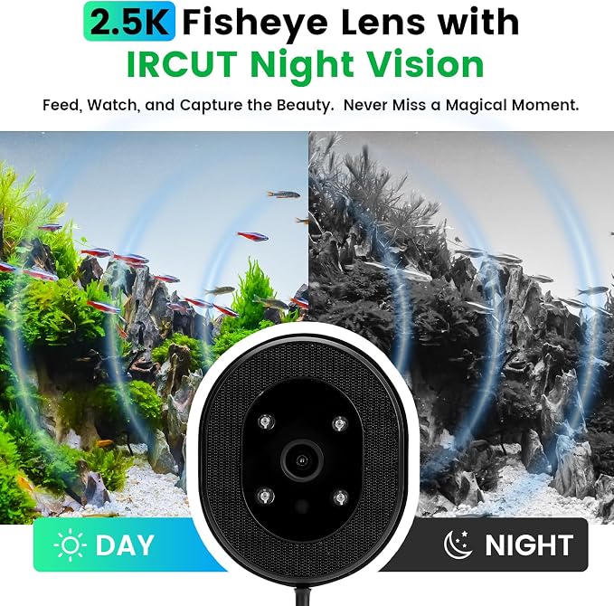 fishkeeper Automatic Fish Feeder for Aquarium Flakes, WiFi (2.4G/5.0G) | APP Control - Auto Fish Food Dispenser/Betta Fish Feeder with HD 2.5K Camera and Timer, Aquarium Feeder for Turtle Koi Tanks