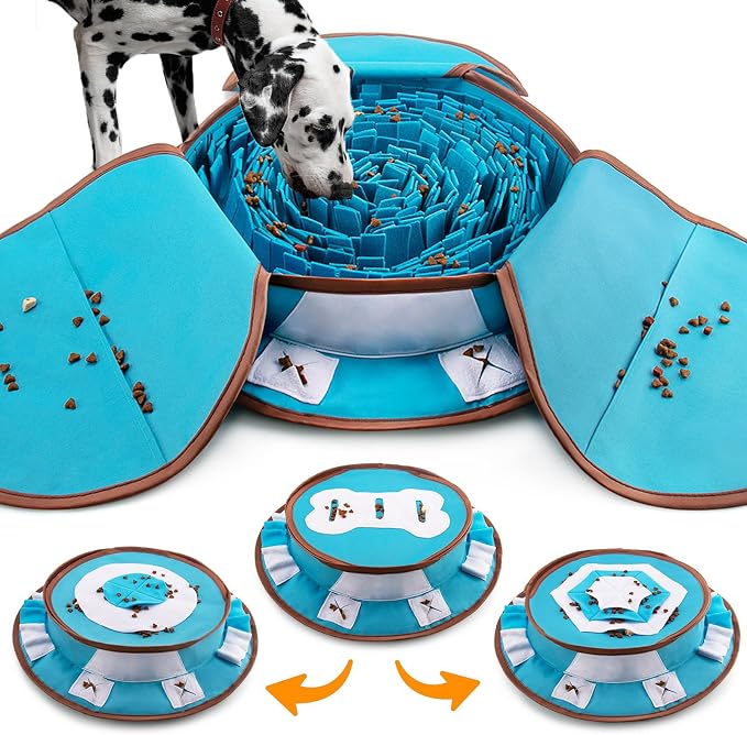 AWOOF Pet Snuffle Mat for Dogs, Interactive Feed Game for Boredom, Encourages Natural Foraging Skills for Cats Dogs Bowl Travel Use, Dog Treat Dispenser Indoor Outdoor Stress Relief (Blue)