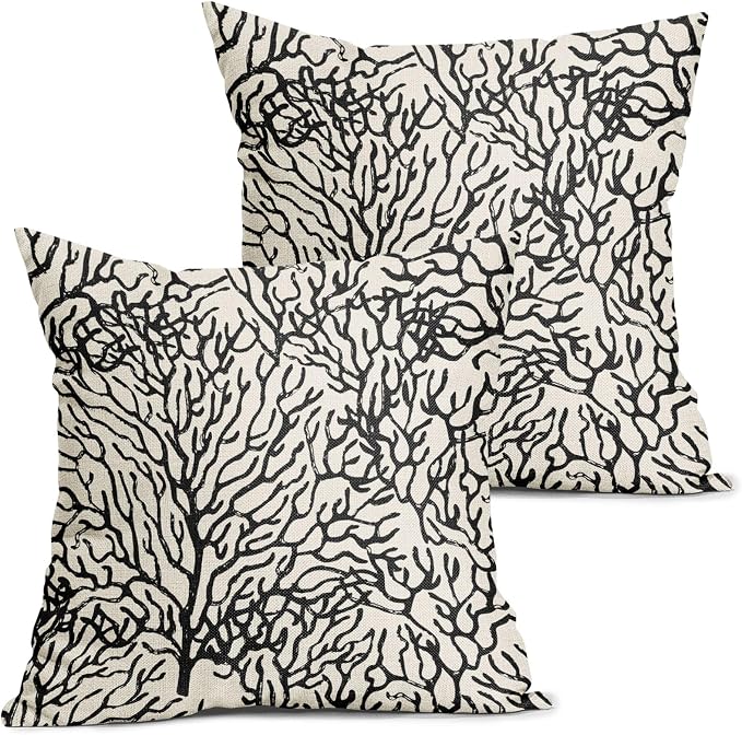 Nautical Coastal Coral Pillow Covers 24x24 Inch Set of 2 Summer Ocean Beach Black White Decorative Pillow Cases Outdoor Linen Cushion Cover Farmhouse Decor for Bedroom Home Sofa Couch Bed